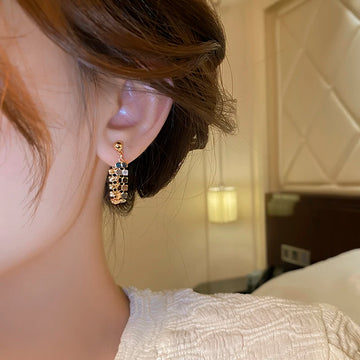 DAIIIBABYYY  -  New Arrival Korean Light Luxury Elegant Tassel Metal Geometric Hoop Earrings For Women Fashion Simple Jewelry Party Gifts